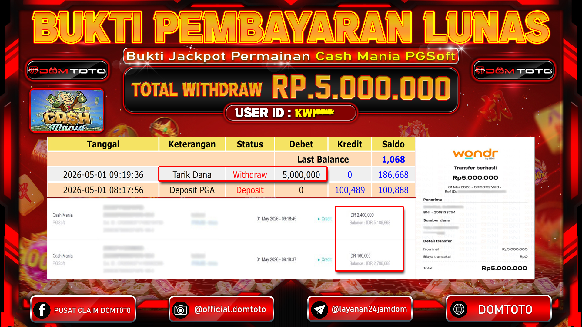 JACKPOT SLOT Cash Mania PGSoft 01 MAY APRIL 2026